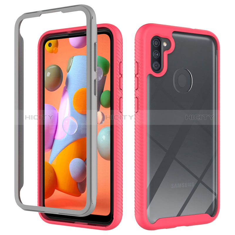 Custodia Silicone Trasparente Laterale 360 Gradi Cover ZJ1 per Samsung Galaxy A11 Rosa Caldo