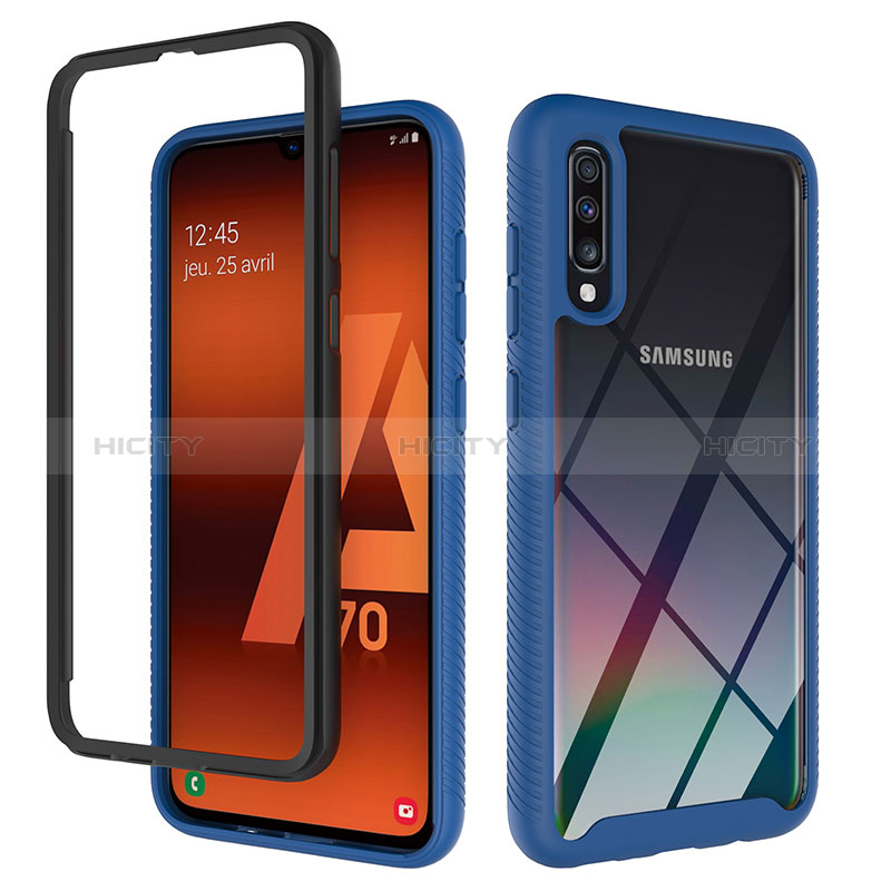 Custodia Silicone Trasparente Laterale 360 Gradi Cover ZJ1 per Samsung Galaxy A70 Blu