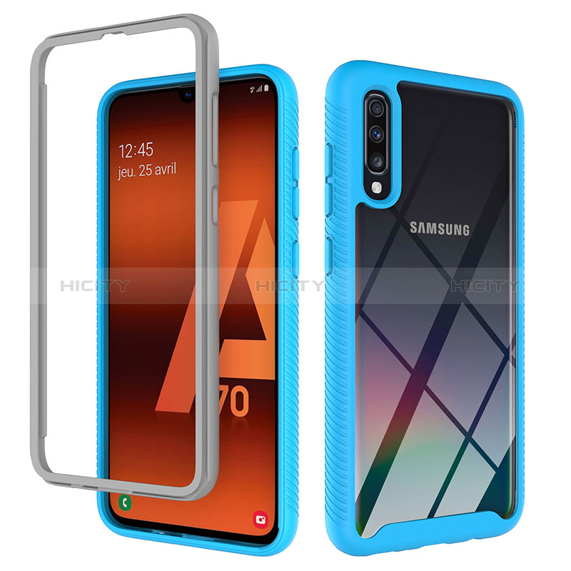 Custodia Silicone Trasparente Laterale 360 Gradi Cover ZJ1 per Samsung Galaxy A70 Cielo Blu