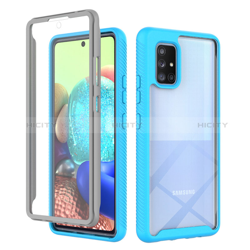 Custodia Silicone Trasparente Laterale 360 Gradi Cover ZJ1 per Samsung Galaxy A71 5G Cielo Blu