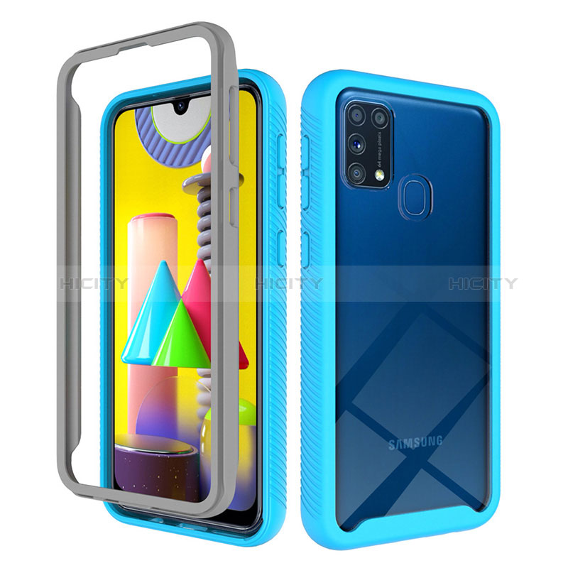 Custodia Silicone Trasparente Laterale 360 Gradi Cover ZJ1 per Samsung Galaxy M21s Cielo Blu