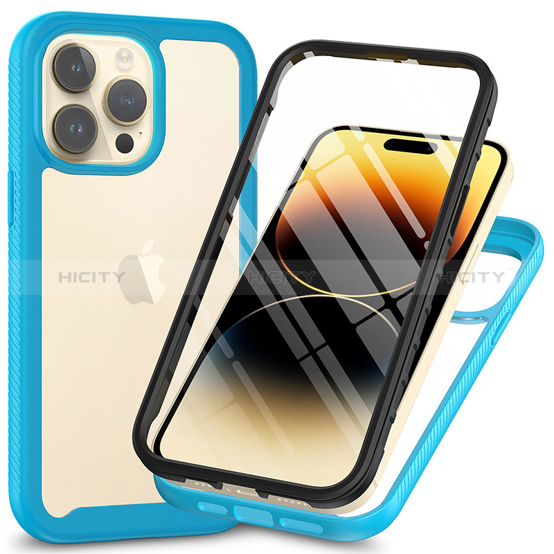 Custodia Silicone Trasparente Laterale 360 Gradi Cover ZJ3 per Apple iPhone 13 Pro Max Cielo Blu