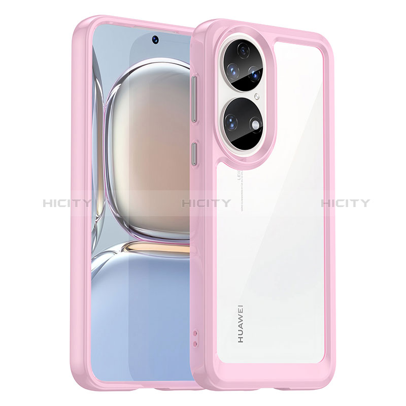 Custodia Silicone Trasparente Laterale Cover J01S per Huawei P50 Pro Rosa