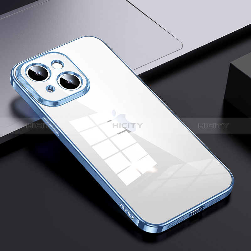 Custodia Silicone Trasparente Laterale Cover LD2 per Apple iPhone 14 Cielo Blu
