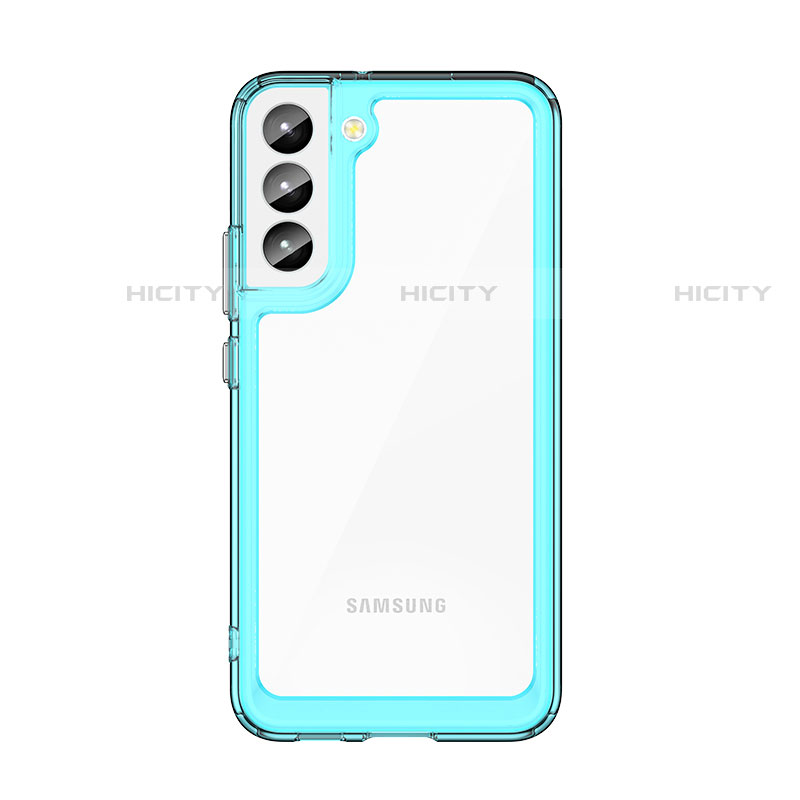 Custodia Silicone Trasparente Laterale Cover M03 per Samsung Galaxy S21 Plus 5G Ciano