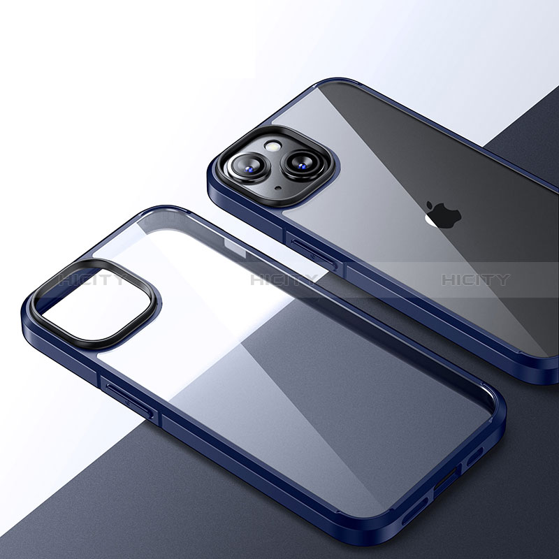 Custodia Silicone Trasparente Laterale Cover QC2 per Apple iPhone 14 Plus Blu