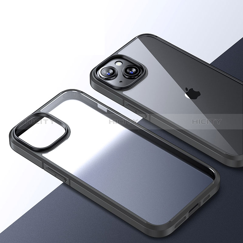 Custodia Silicone Trasparente Laterale Cover QC2 per Apple iPhone 14 Plus Grigio Scuro