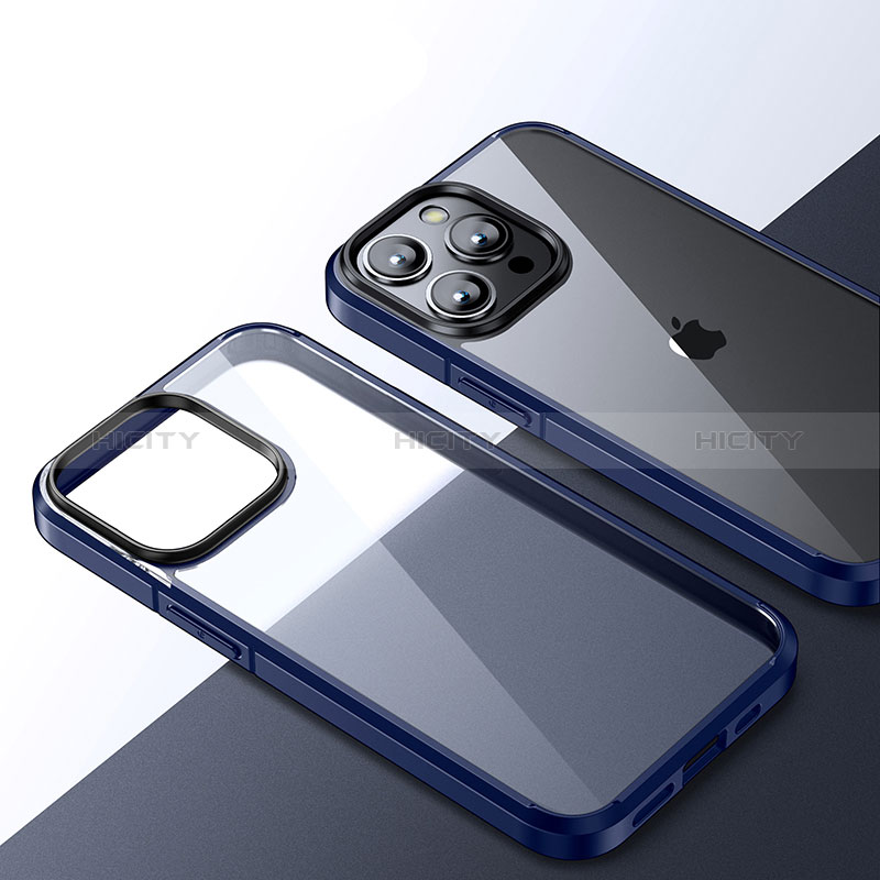 Custodia Silicone Trasparente Laterale Cover QC2 per Apple iPhone 14 Pro Max Blu
