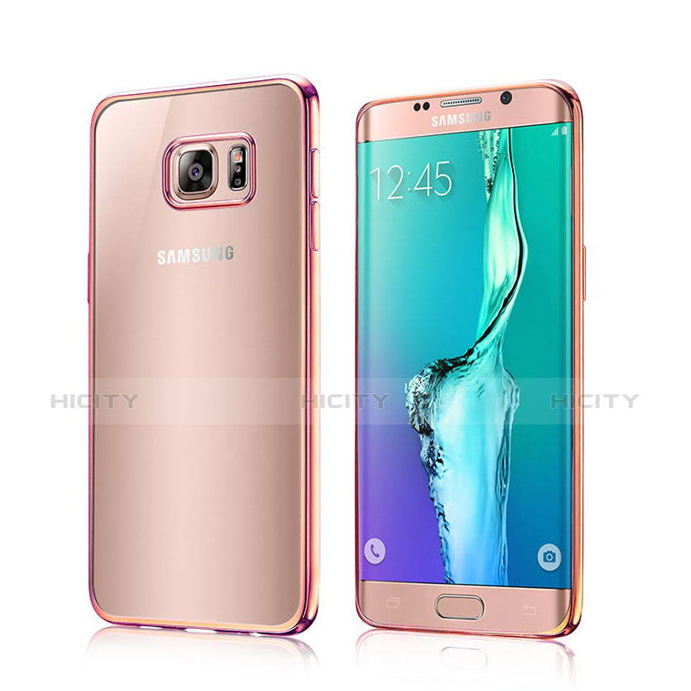 Custodia Silicone Trasparente Laterale per Samsung Galaxy S6 Edge SM-G925 Oro Rosa