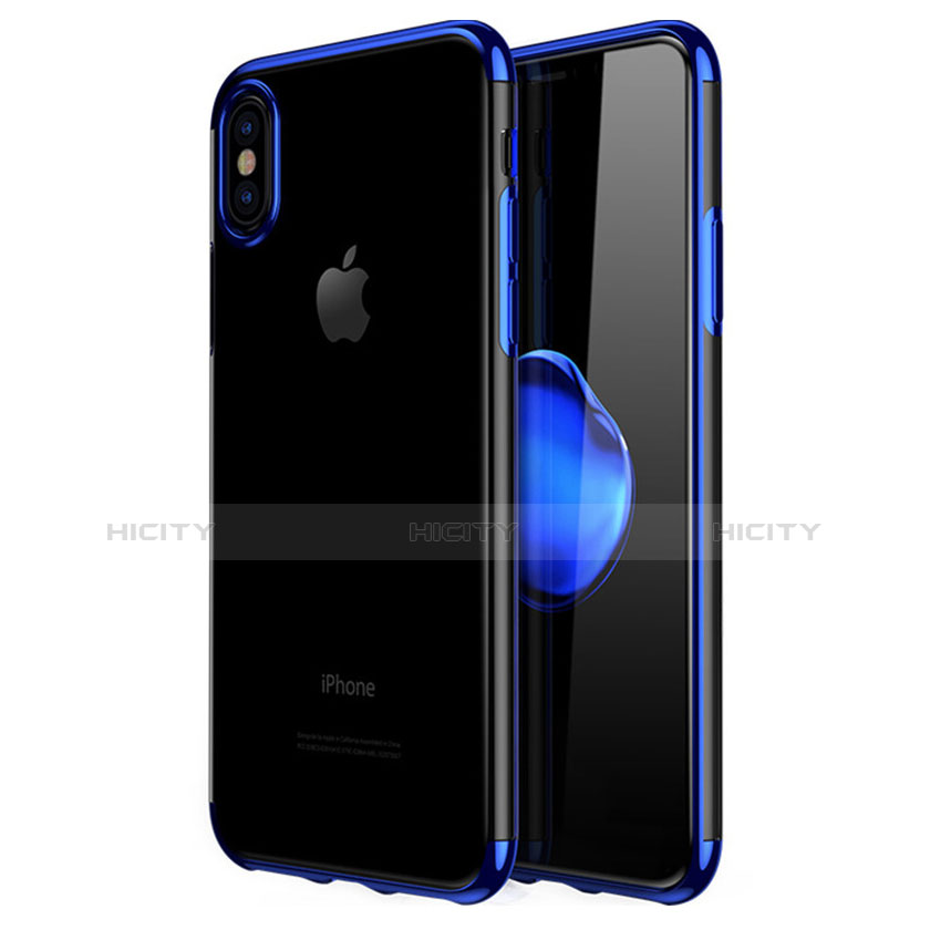 Custodia Silicone Trasparente Opaca Laterale per Apple iPhone X Blu