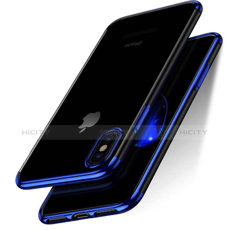 Custodia Silicone Trasparente Opaca Laterale per Apple iPhone X Blu