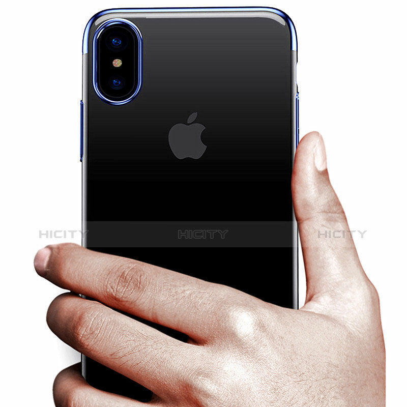Custodia Silicone Trasparente Opaca Laterale per Apple iPhone X Blu