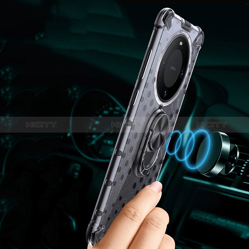 Custodia Silicone Trasparente Specchio Laterale 360 Gradi con Magnetico Anello Supporto AM1 per Huawei Mate 60 Pro+ Plus