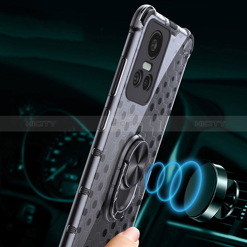 Custodia Silicone Trasparente Specchio Laterale 360 Gradi con Magnetico Anello Supporto AM1 per Realme GT Neo3 5G
