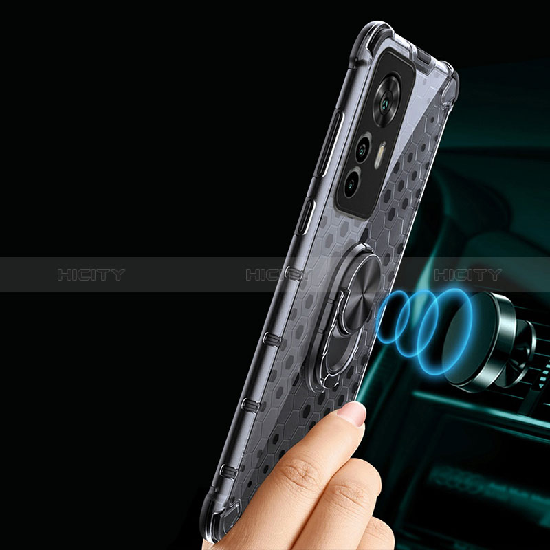 Custodia Silicone Trasparente Specchio Laterale 360 Gradi con Magnetico Anello Supporto AM1 per Xiaomi Mi 12T Pro 5G