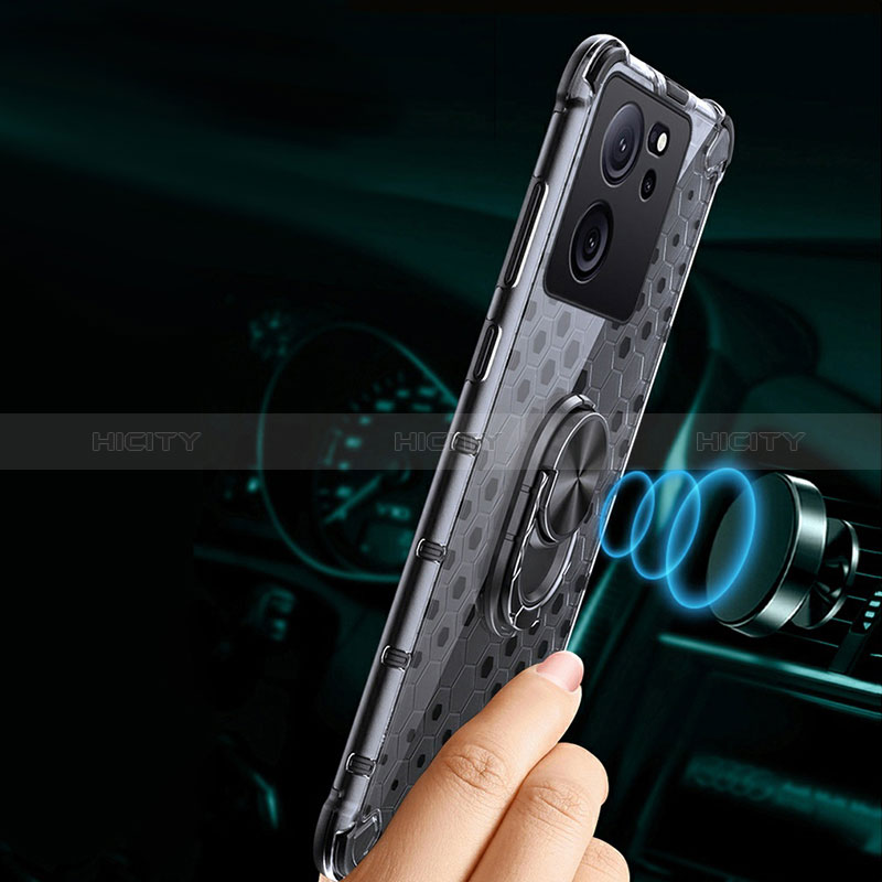 Custodia Silicone Trasparente Specchio Laterale 360 Gradi con Magnetico Anello Supporto AM1 per Xiaomi Mi 13T 5G