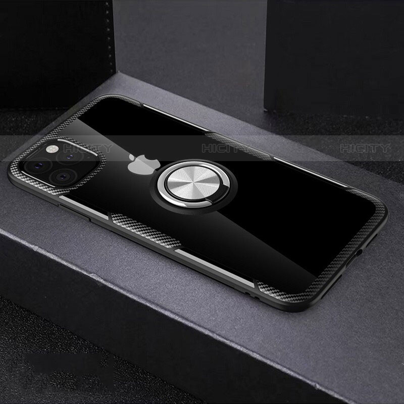 Custodia Silicone Trasparente Specchio Laterale 360 Gradi con Magnetico Anello Supporto M01 per Apple iPhone 11 Pro Max Nero