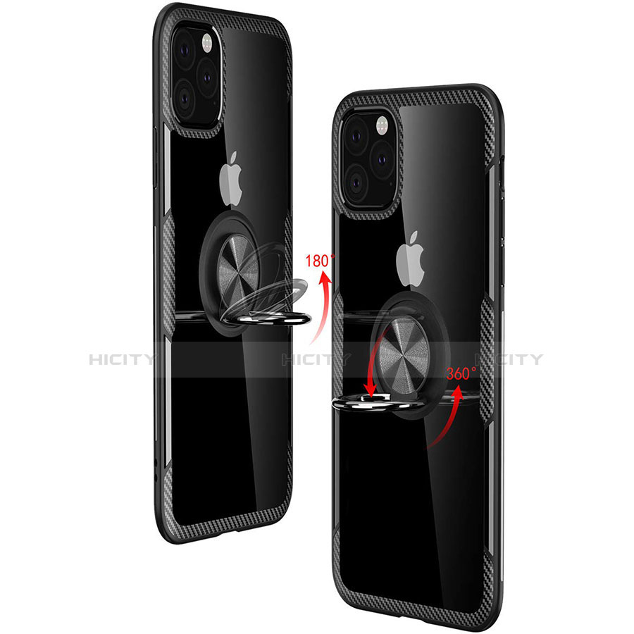 Custodia Silicone Trasparente Specchio Laterale 360 Gradi con Magnetico Anello Supporto M02 per Apple iPhone 11 Pro Max