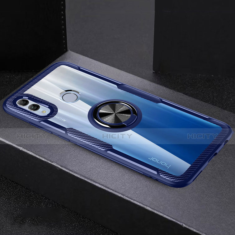 Custodia Silicone Trasparente Specchio Laterale 360 Gradi con Magnetico Anello Supporto per Huawei Honor 10 Lite Blu