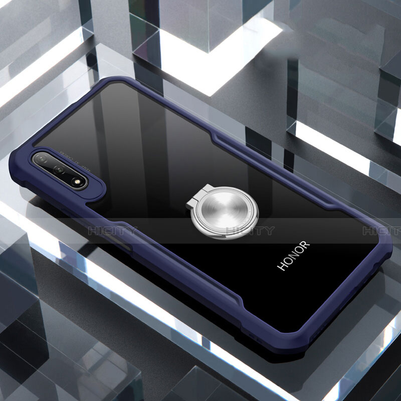 Custodia Silicone Trasparente Specchio Laterale 360 Gradi con Magnetico Anello Supporto per Huawei Honor 9X Blu