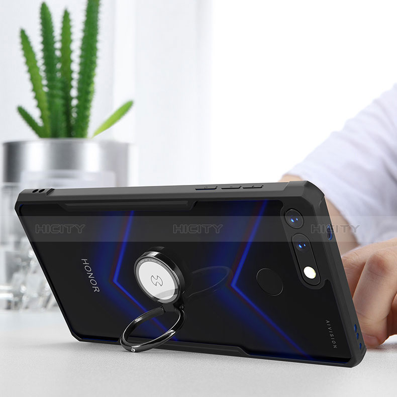 Custodia Silicone Trasparente Specchio Laterale 360 Gradi con Magnetico Anello Supporto per Huawei Honor V20