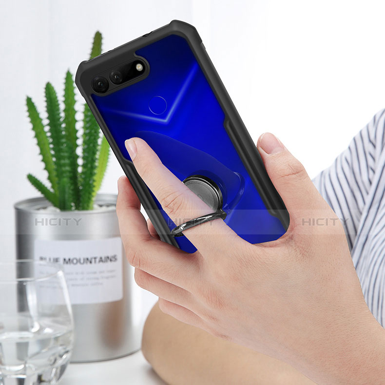 Custodia Silicone Trasparente Specchio Laterale 360 Gradi con Magnetico Anello Supporto per Huawei Honor V20