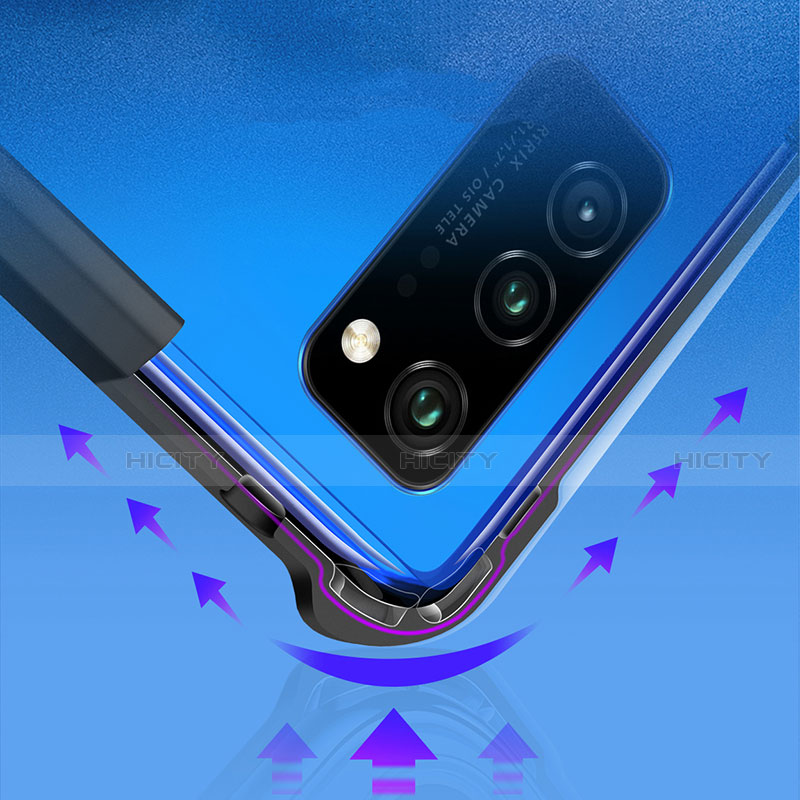 Custodia Silicone Trasparente Specchio Laterale 360 Gradi con Magnetico Anello Supporto per Huawei Honor V30 5G