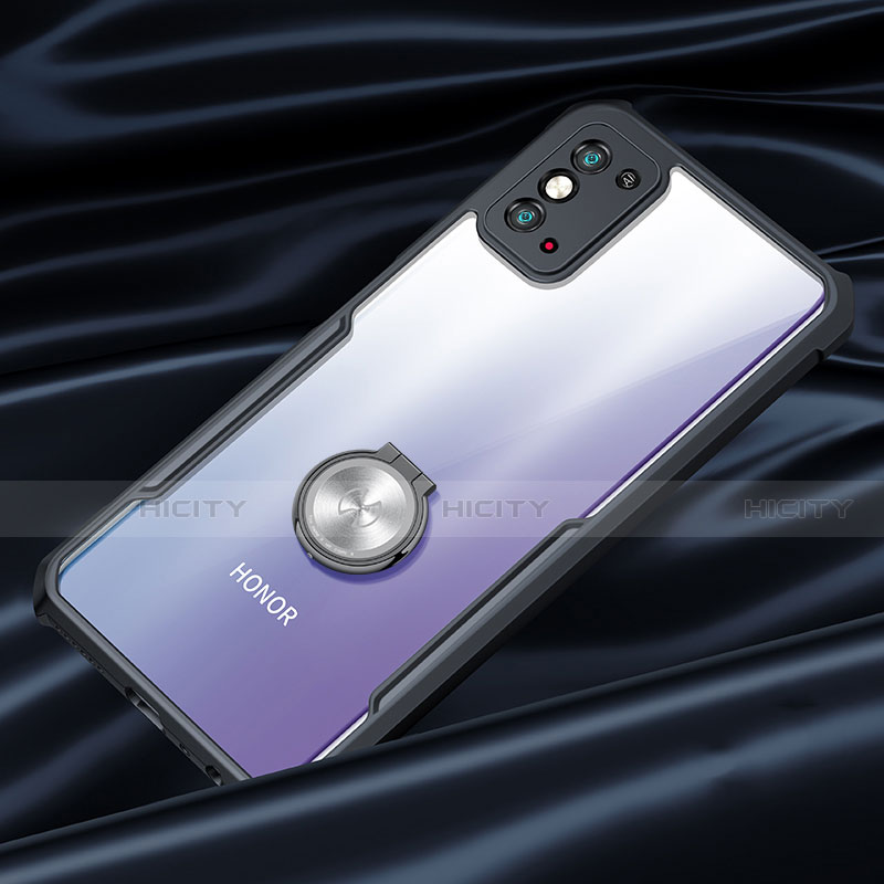 Custodia Silicone Trasparente Specchio Laterale 360 Gradi con Magnetico Anello Supporto per Huawei Honor X10 Max 5G Nero