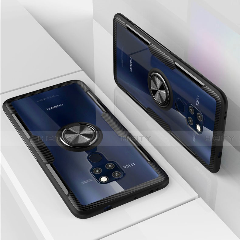 Custodia Silicone Trasparente Specchio Laterale 360 Gradi con Magnetico Anello Supporto per Huawei Mate 20