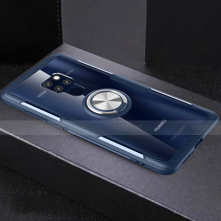 Custodia Silicone Trasparente Specchio Laterale 360 Gradi con Magnetico Anello Supporto per Huawei Mate 20 Cielo Blu