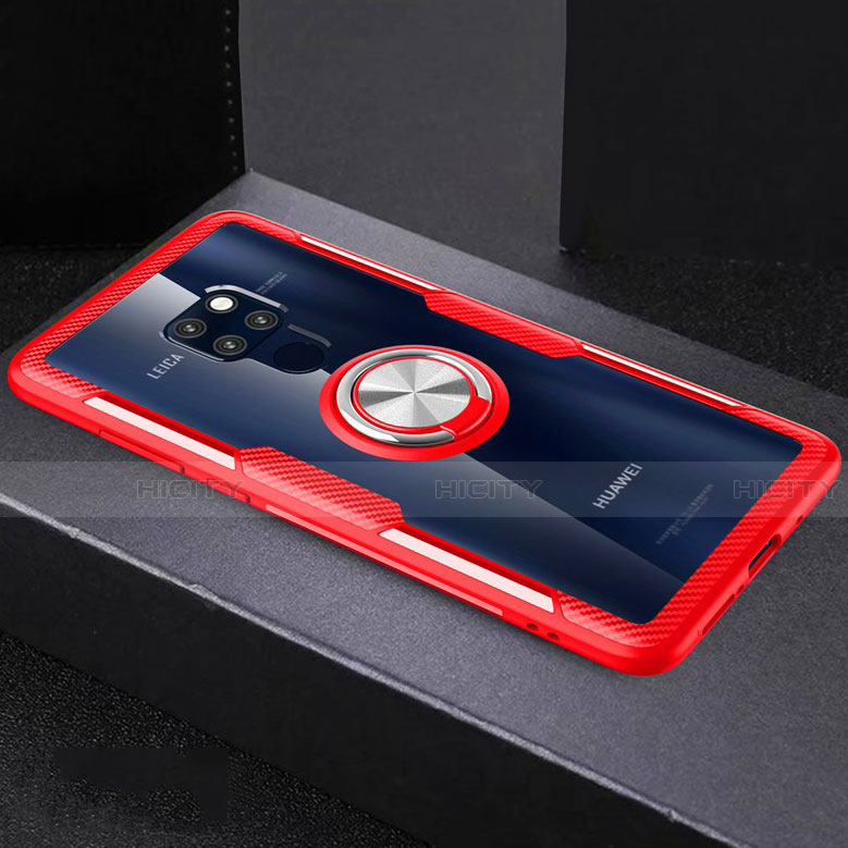 Custodia Silicone Trasparente Specchio Laterale 360 Gradi con Magnetico Anello Supporto per Huawei Mate 20 Rosso