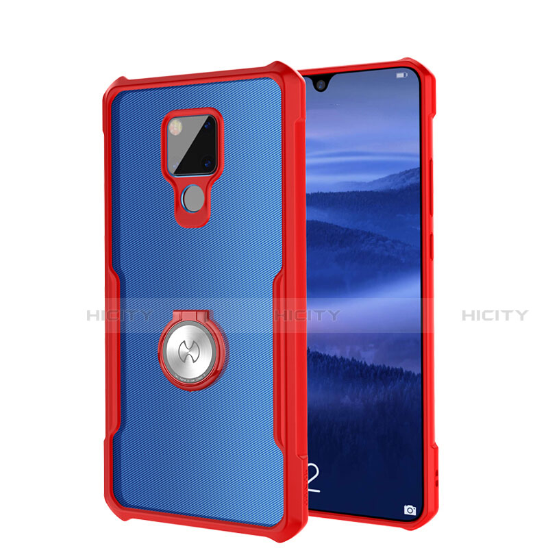 Custodia Silicone Trasparente Specchio Laterale 360 Gradi con Magnetico Anello Supporto per Huawei Mate 20 X 5G Rosso