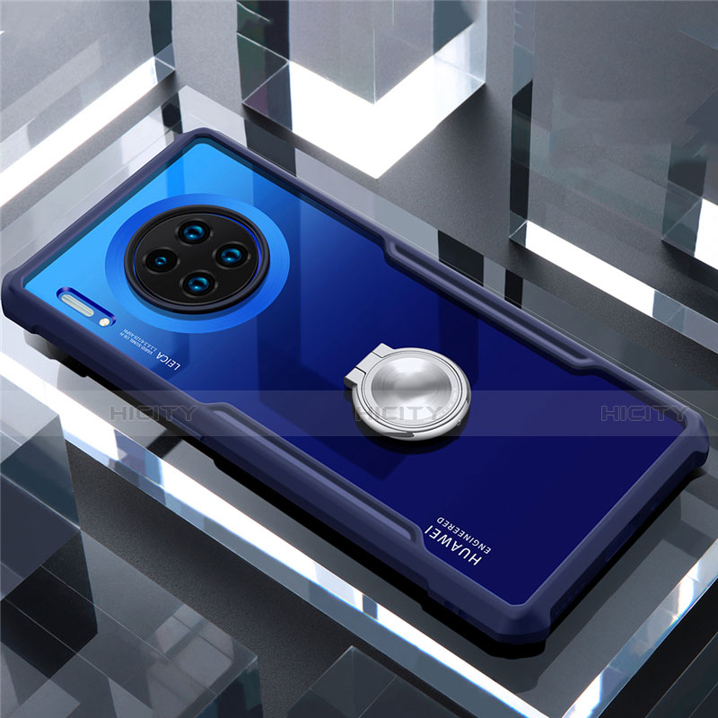 Custodia Silicone Trasparente Specchio Laterale 360 Gradi con Magnetico Anello Supporto per Huawei Mate 30 Pro 5G Blu