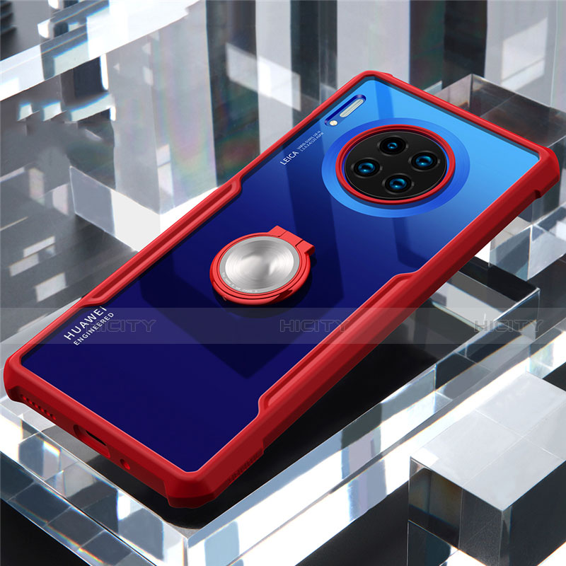 Custodia Silicone Trasparente Specchio Laterale 360 Gradi con Magnetico Anello Supporto per Huawei Mate 30 Rosso