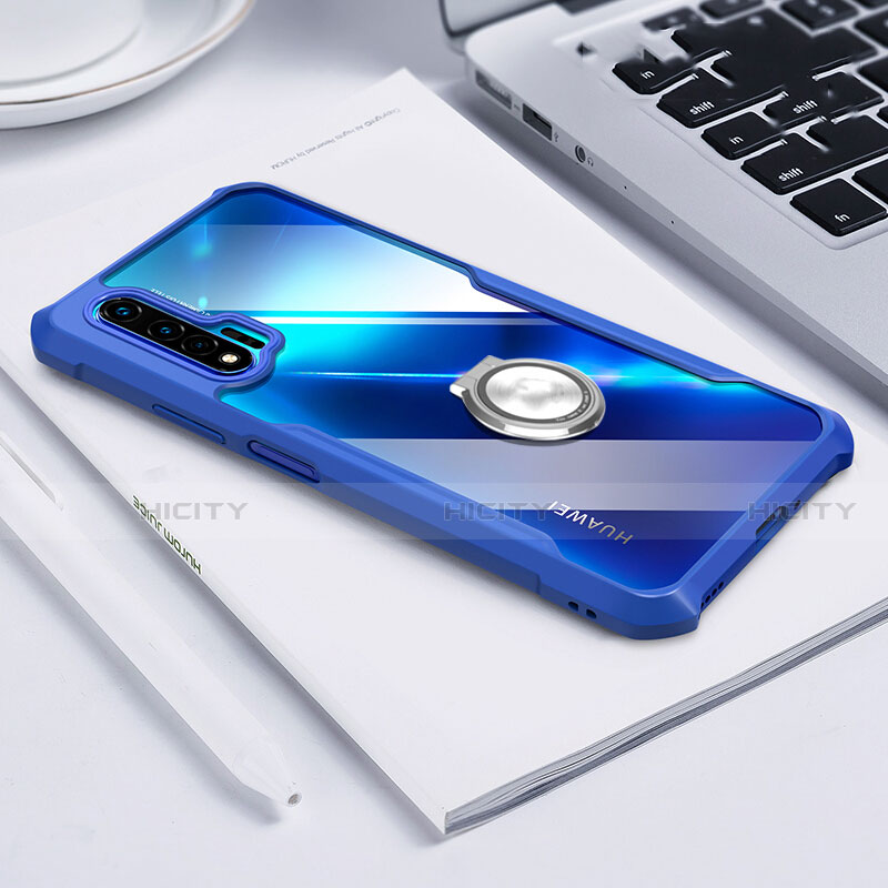 Custodia Silicone Trasparente Specchio Laterale 360 Gradi con Magnetico Anello Supporto per Huawei Nova 6 5G Blu