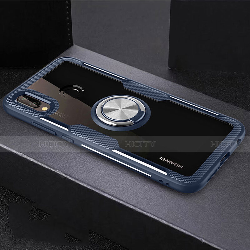 Custodia Silicone Trasparente Specchio Laterale 360 Gradi con Magnetico Anello Supporto per Huawei P20 Lite