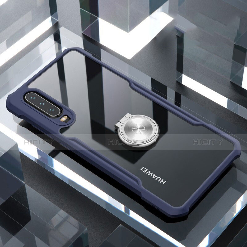Custodia Silicone Trasparente Specchio Laterale 360 Gradi con Magnetico Anello Supporto per Huawei P30