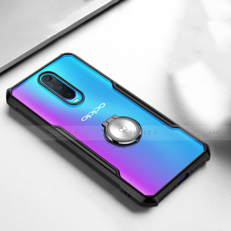 Custodia Silicone Trasparente Specchio Laterale 360 Gradi con Magnetico Anello Supporto per Oppo R17 Pro Nero