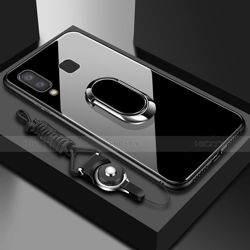 Custodia Silicone Trasparente Specchio Laterale 360 Gradi con Magnetico Anello Supporto per Samsung Galaxy A6s