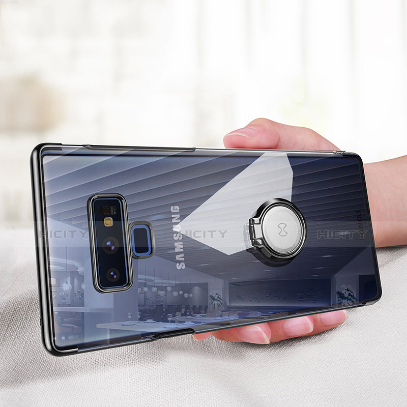 Custodia Silicone Trasparente Specchio Laterale 360 Gradi con Magnetico Anello Supporto per Samsung Galaxy Note 9 Nero