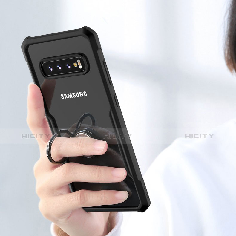 Custodia Silicone Trasparente Specchio Laterale 360 Gradi con Magnetico Anello Supporto per Samsung Galaxy S10