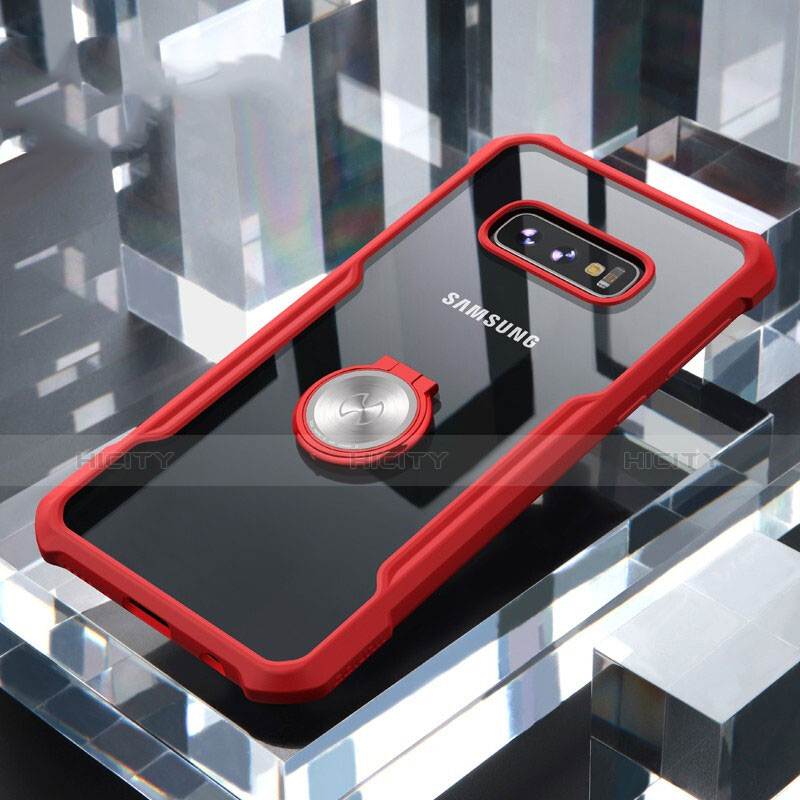 Custodia Silicone Trasparente Specchio Laterale 360 Gradi con Magnetico Anello Supporto per Samsung Galaxy S10e Rosso