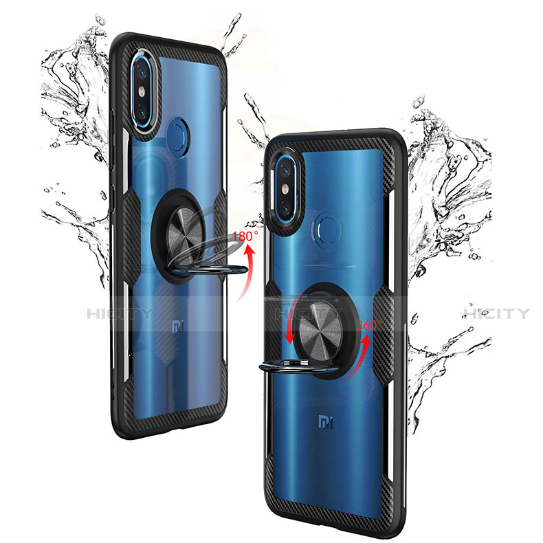 Custodia Silicone Trasparente Specchio Laterale 360 Gradi con Magnetico Anello Supporto per Xiaomi Mi 8