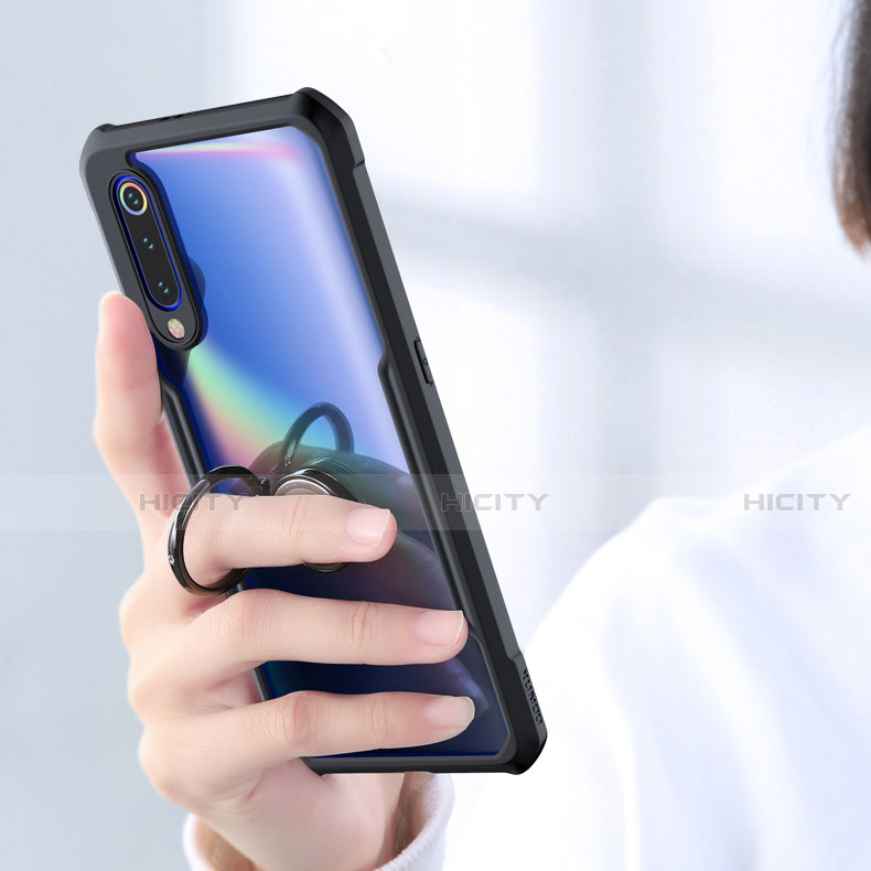 Custodia Silicone Trasparente Specchio Laterale 360 Gradi con Magnetico Anello Supporto per Xiaomi Mi 9 Lite