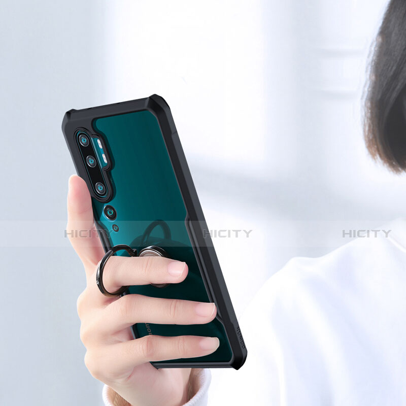 Custodia Silicone Trasparente Specchio Laterale 360 Gradi con Magnetico Anello Supporto per Xiaomi Mi Note 10