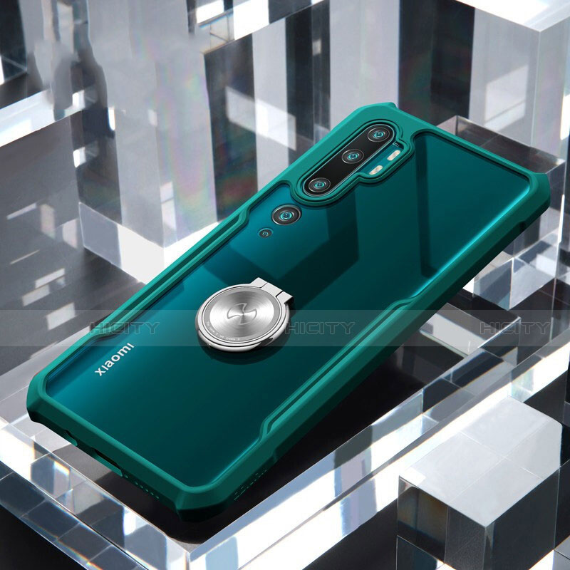 Custodia Silicone Trasparente Specchio Laterale 360 Gradi con Magnetico Anello Supporto per Xiaomi Mi Note 10 Pro