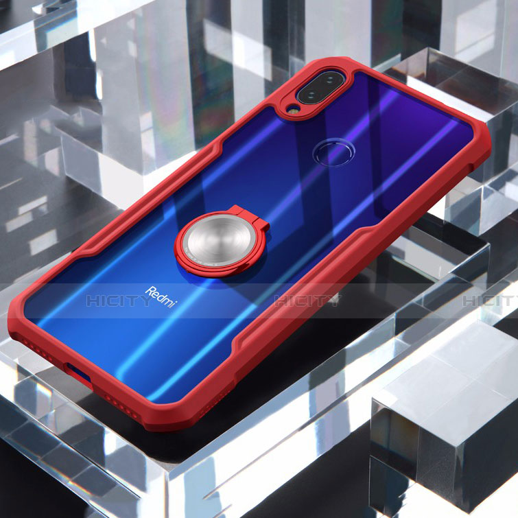Custodia Silicone Trasparente Specchio Laterale 360 Gradi con Magnetico Anello Supporto per Xiaomi Redmi Note 7 Rosso