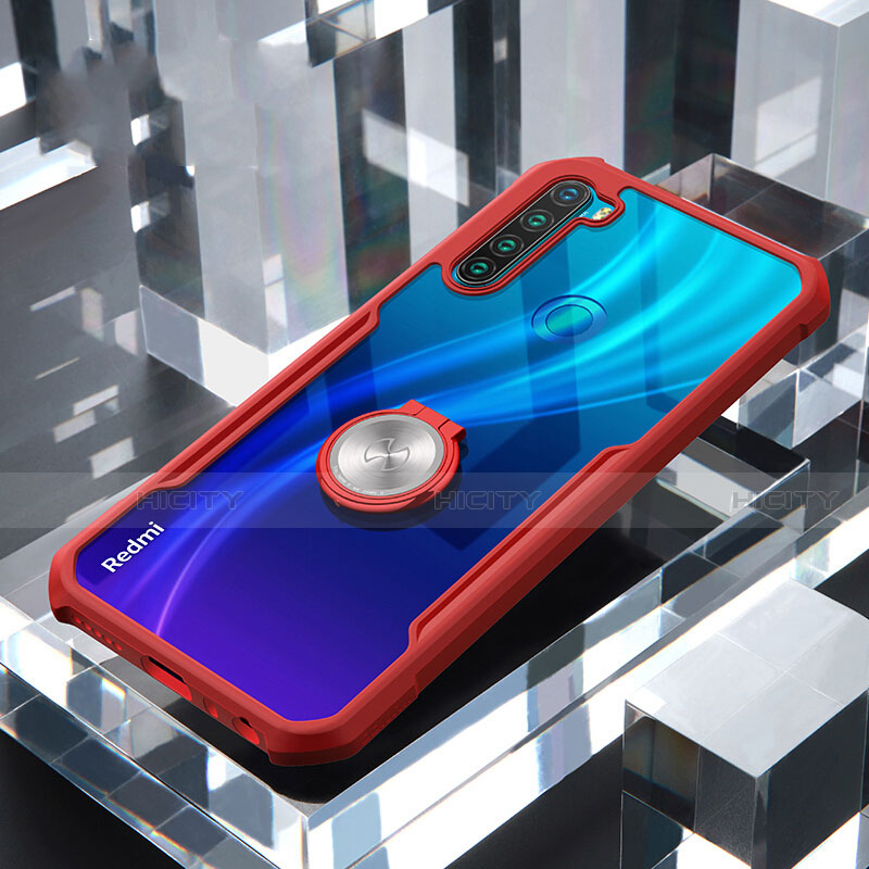 Custodia Silicone Trasparente Specchio Laterale 360 Gradi con Magnetico Anello Supporto per Xiaomi Redmi Note 8T Rosso
