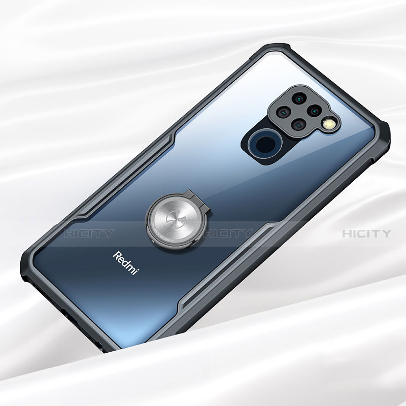 Custodia Silicone Trasparente Specchio Laterale 360 Gradi con Magnetico Anello Supporto per Xiaomi Redmi Note 9 Nero