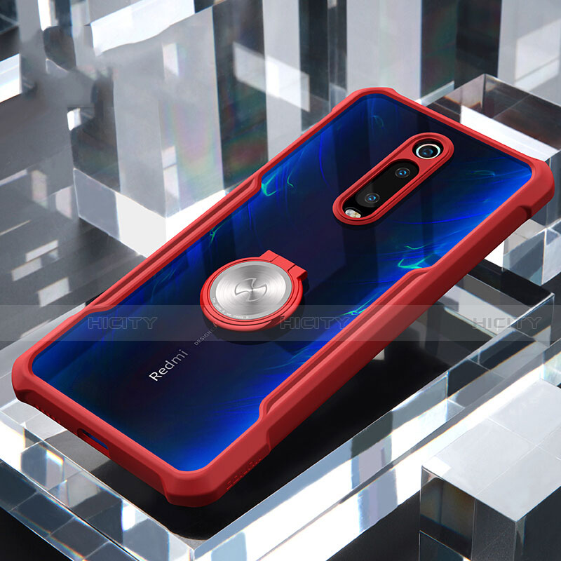 Custodia Silicone Trasparente Specchio Laterale 360 Gradi con Magnetico Anello Supporto T01 per Xiaomi Mi 9T